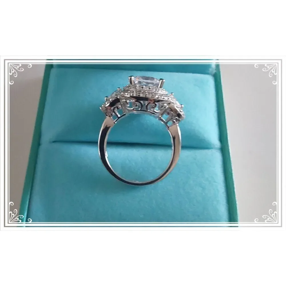Stunning 8.03 Ct. Genuine Diamond Simulant Round & Pear Cut Cocktail Ring Sz 8